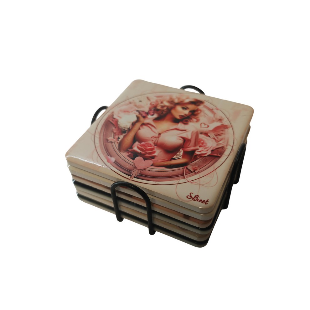 SET DE 6 SOUS VERRES DIFFERENTS COLLECTION PIN-UP S.BINET 10 X 10 CM - Photo N°6