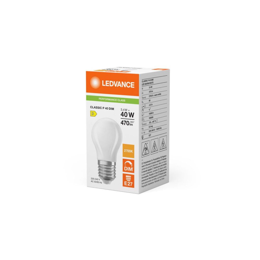 AMPOULE LED LEDVANCE 3.4 W - E27 PETIT GLOBE BLANC CHAUD 470LM - Photo N°1