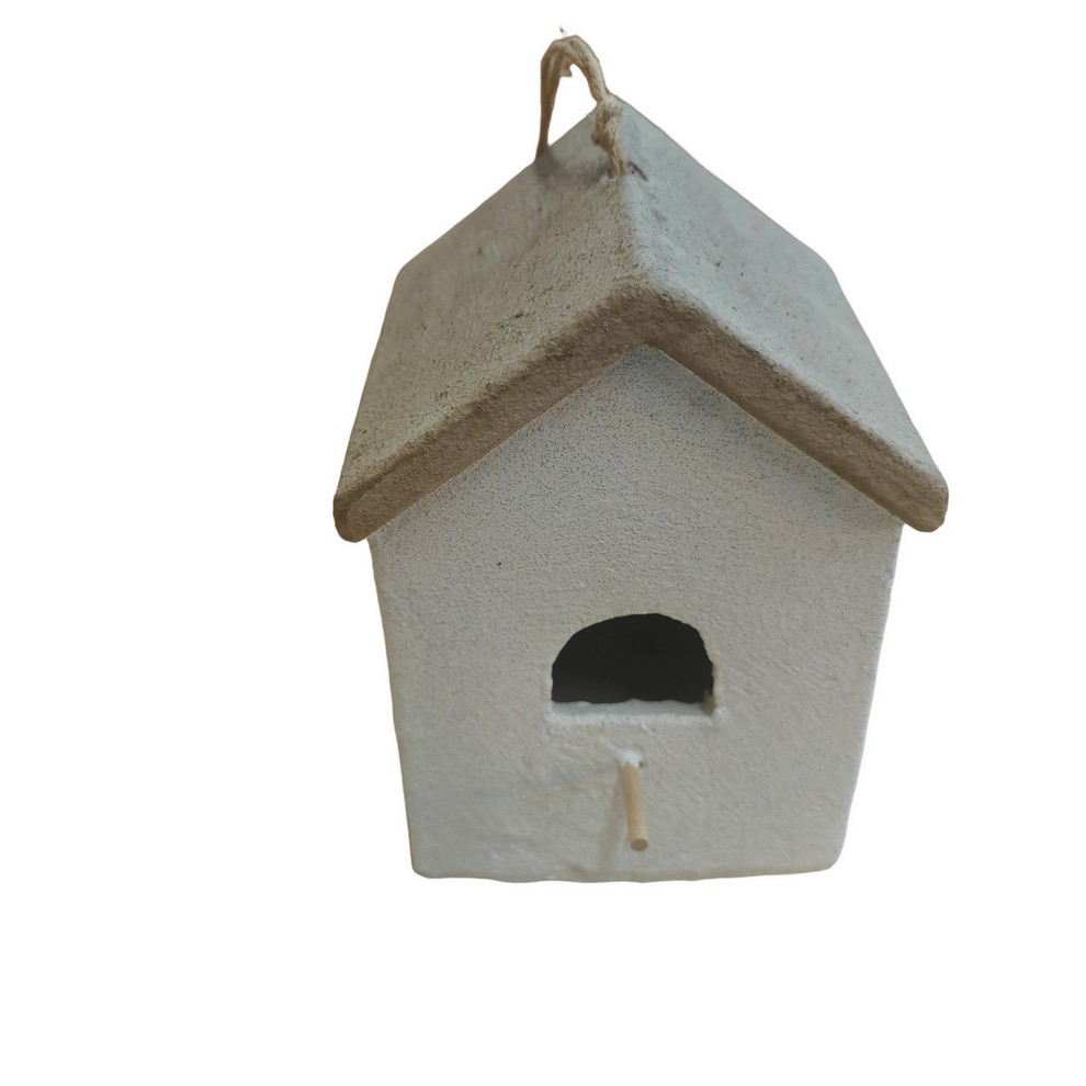 CABANE A OISEAUX TERRE CUITE BLANCHE A SUSPENDRE 14 X 20 X 14 CM - Photo N°2