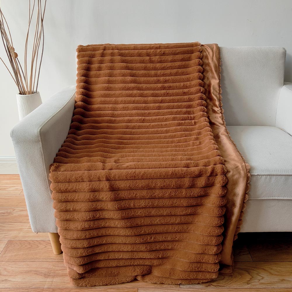 PLAID A GROSSES COTES STINA COULEUR ROUILLE 400GSM 130 X 170 CM POLYESTER - Photo N°2