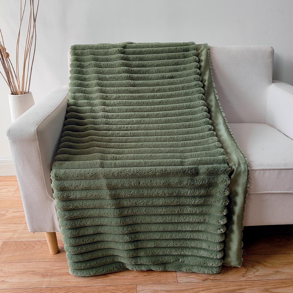 PLAID A GROSSES COTES STINA COULEUR KAKI 400GSM 130 X 170 CM POLYESTER - Photo N°2