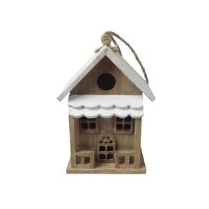 CABANE A OISEAUX CHALET BOIS NATUREL ET BLANCHE 16 X 22 X 12 CM