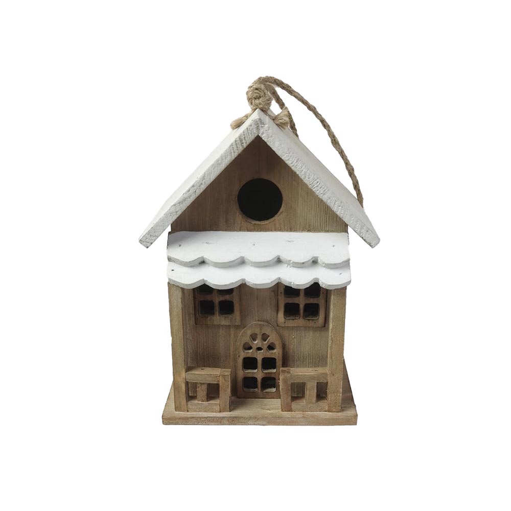 CABANE A OISEAUX CHALET BOIS NATUREL ET BLANCHE 16 X 22 X 12 CM - Photo N°1