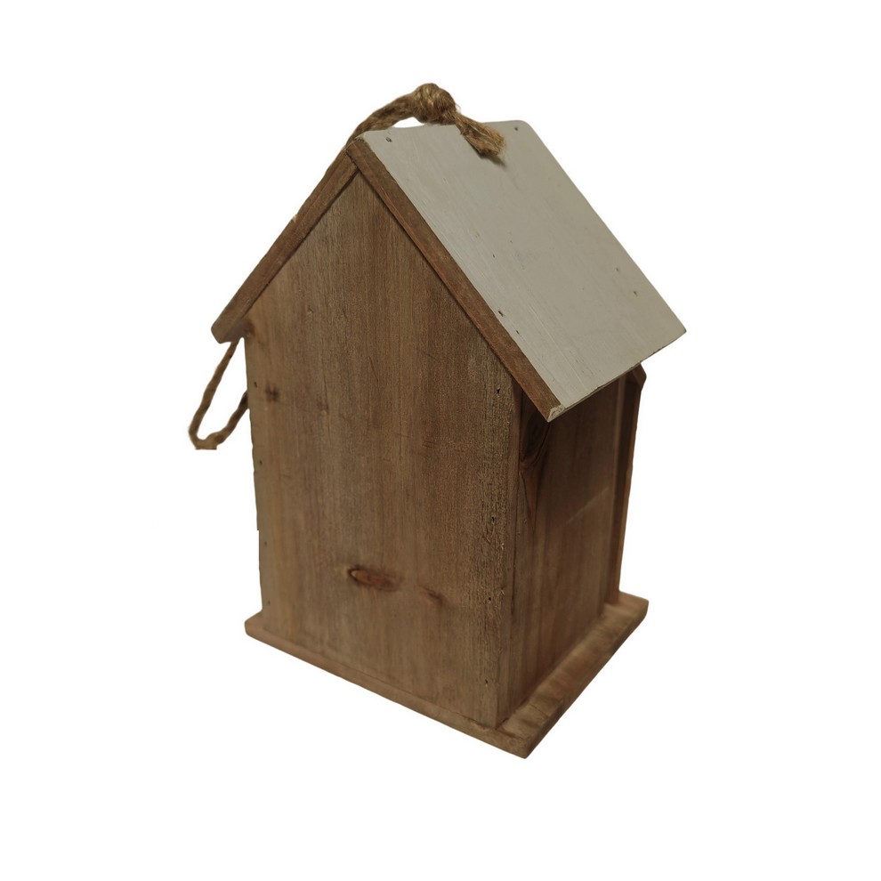 CABANE A OISEAUX CHALET BOIS NATUREL ET BLANCHE 16 X 22 X 12 CM - Photo N°4