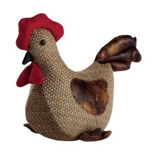 BLOQUE PORTE POULE TISSU MARRON ET ROUGE 35 X 30 X 21 CM