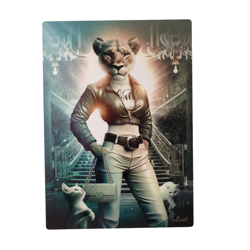 IMPRESSION S BINET LIONNE CUIR SUR DIBOND AVEC ATTACHE 20 X 28 CM - Photo N°1