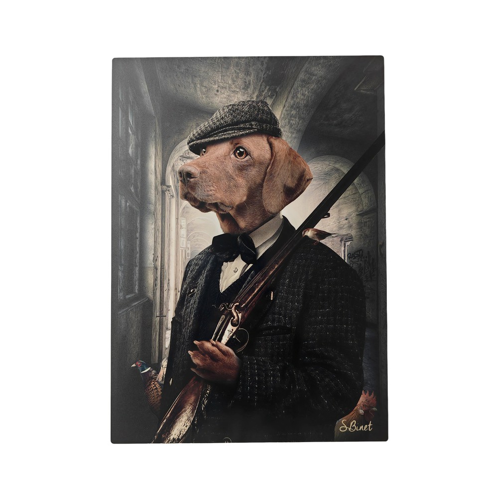IMPRESSION S BINET CHIEN CHASSEUR VINTAGE SUR DIBOND AVEC ATTACHE 20 X 28 CM - Photo N°1