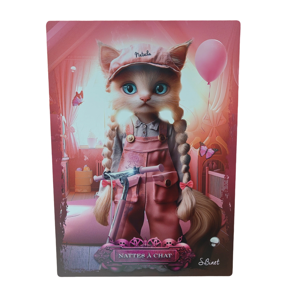 IMPRESSION S BINET NATTES A CHAT SUR DIBOND AVEC ATTACHE 20 X 28 CM - Photo N°1