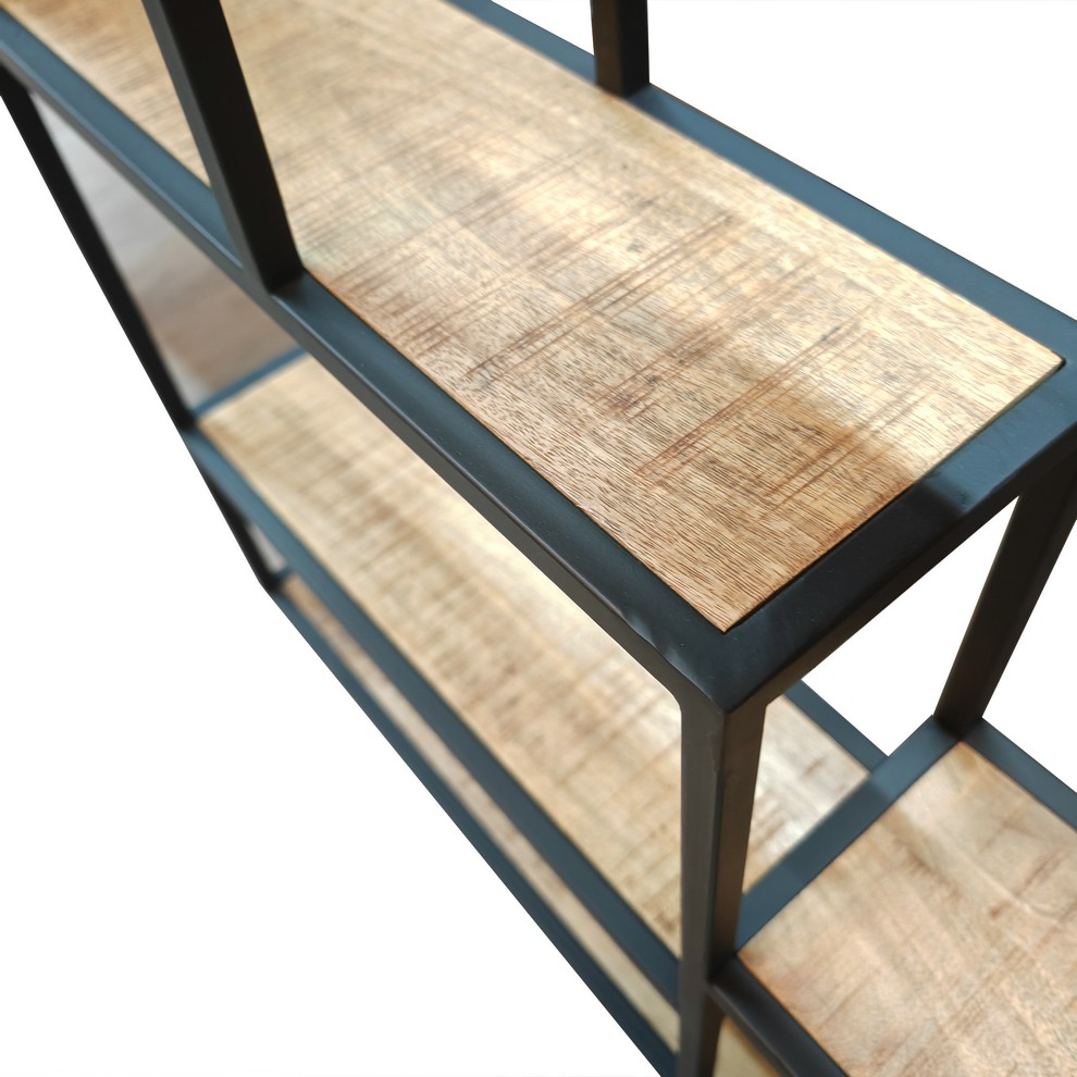 ETAGERE MURALE METAL NOIR ET BOIS DE MANGUIER 100 X 100 X 16 CM - Photo N°5