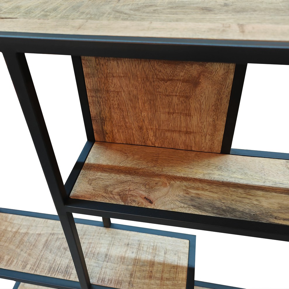 ETAGERE MURALE METAL NOIR ET BOIS DE MANGUIER 100 X 100 X 16 CM - Photo N°2