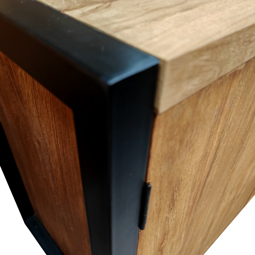 BAHUT BAS EN TECK NATUREL RECYCLE 175 X 86 X 53 CM 2 P 3T - Photo N°8