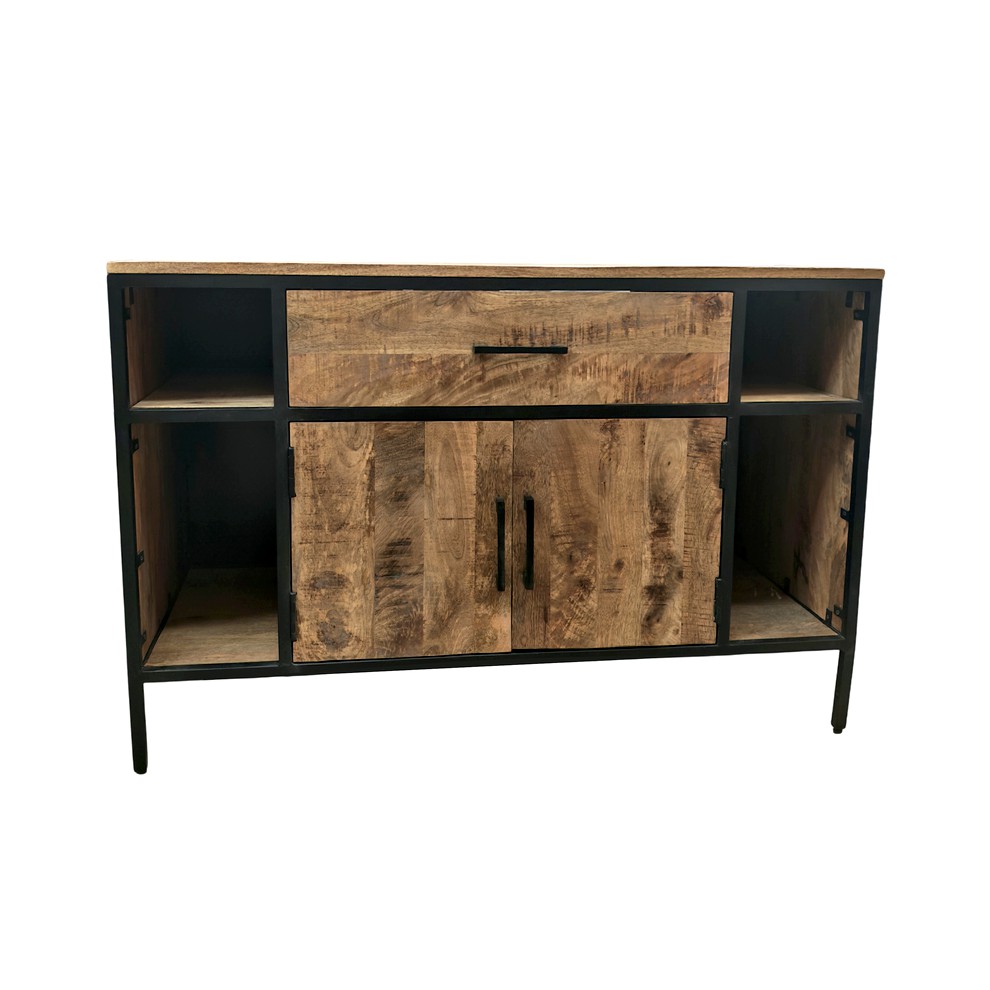 MEUBLE DE SALLE DE BAIN EN MANGUIER ET METAL 2 PORTES 1 TIROIR 120 X 81 X 53 CM - Photo N°7