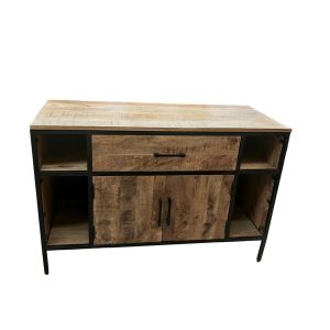 MEUBLE DE SALLE DE BAIN EN MANGUIER ET METAL 2 PORTES 1 TIROIR 120 X 81 X 53 CM