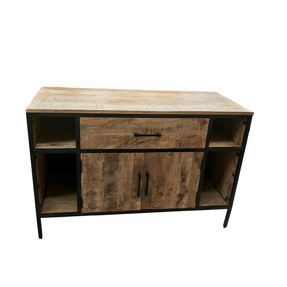 MEUBLE DE SALLE DE BAIN EN MANGUIER ET METAL 2 PORTES 1 TIROIR 120 X 81 X 53 CM - Photo N°1