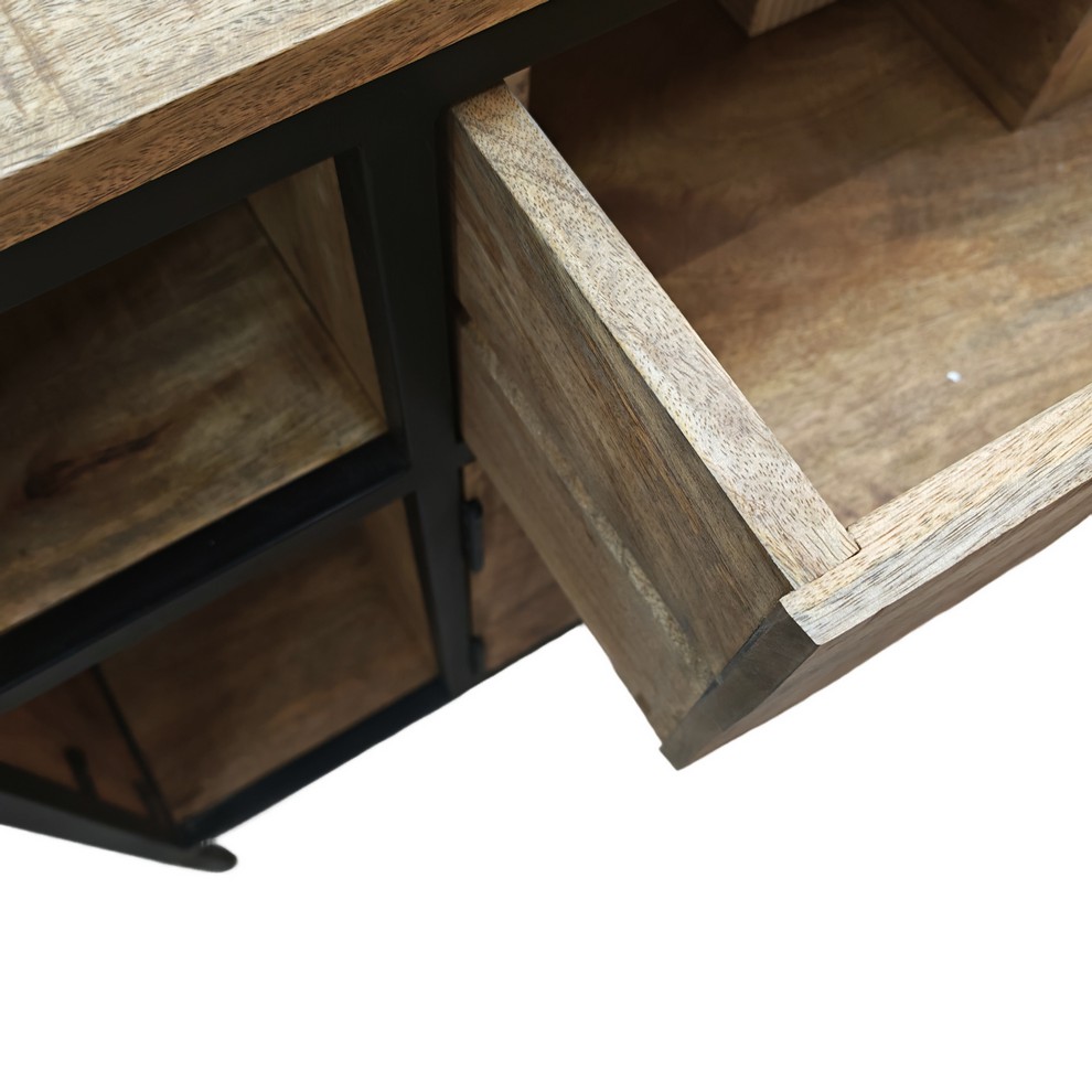 MEUBLE DE SALLE DE BAIN EN MANGUIER ET METAL 2 PORTES 1 TIROIR 120 X 81 X 53 CM - Photo N°5