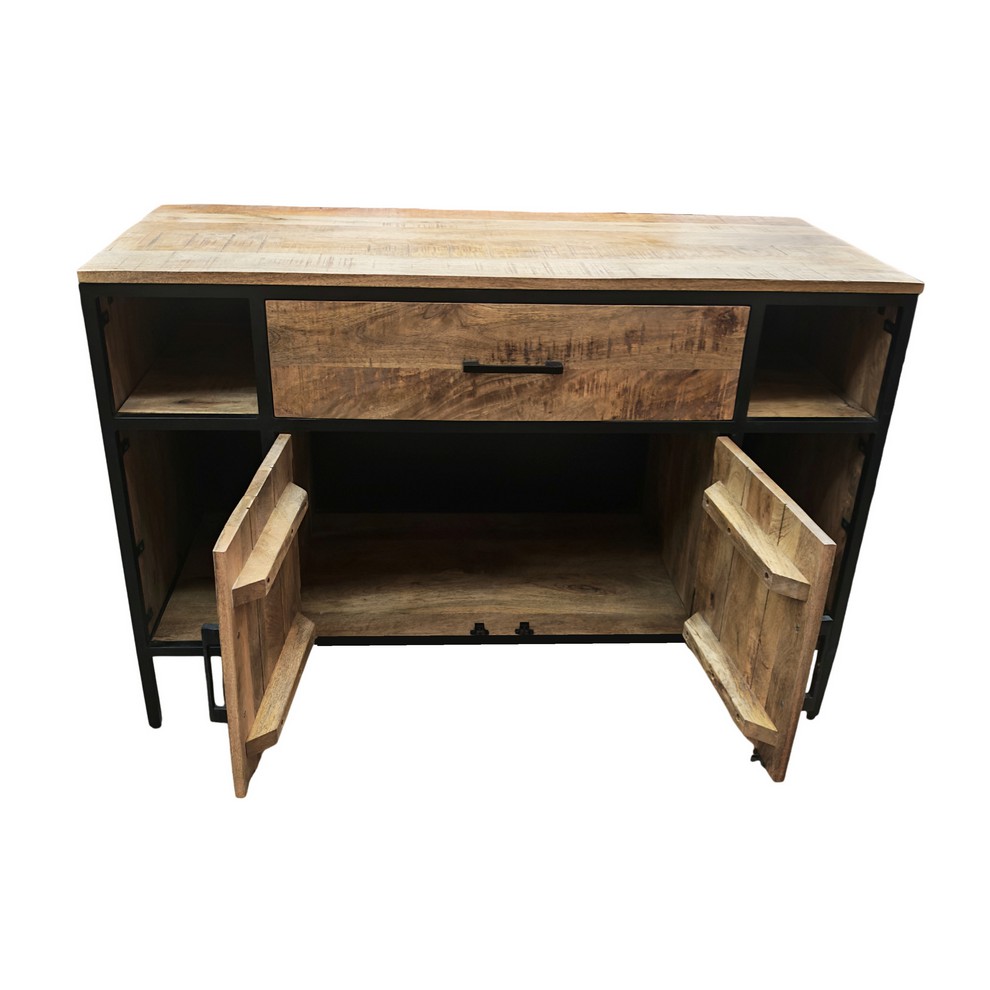 MEUBLE DE SALLE DE BAIN EN MANGUIER ET METAL 2 PORTES 1 TIROIR 120 X 81 X 53 CM - Photo N°4