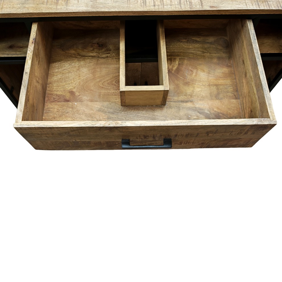 MEUBLE DE SALLE DE BAIN EN MANGUIER ET METAL 2 PORTES 1 TIROIR 120 X 81 X 53 CM - Photo N°3