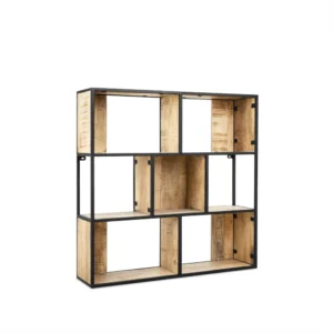 ETAGERE MURALE METAL NOIR ET BOIS DE MANGUIER 80 X 80 X 20 CM