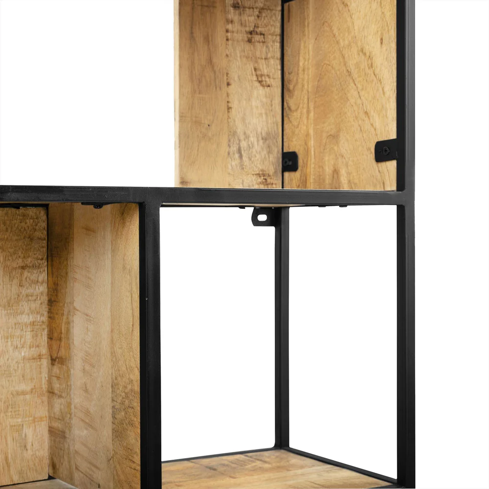 ETAGERE MURALE METAL NOIR ET BOIS DE MANGUIER 80 X 80 X 20 CM - Photo N°3