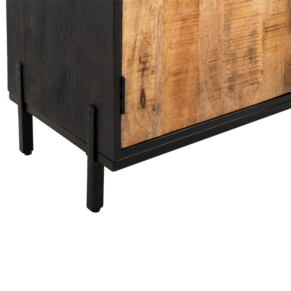 BAHUT BAS 3 PORTES 3 TIROIRS EN MANGUIER MASSIF VERNIS ET NOIR 145 X 90 X 45 CM - Photo N°3