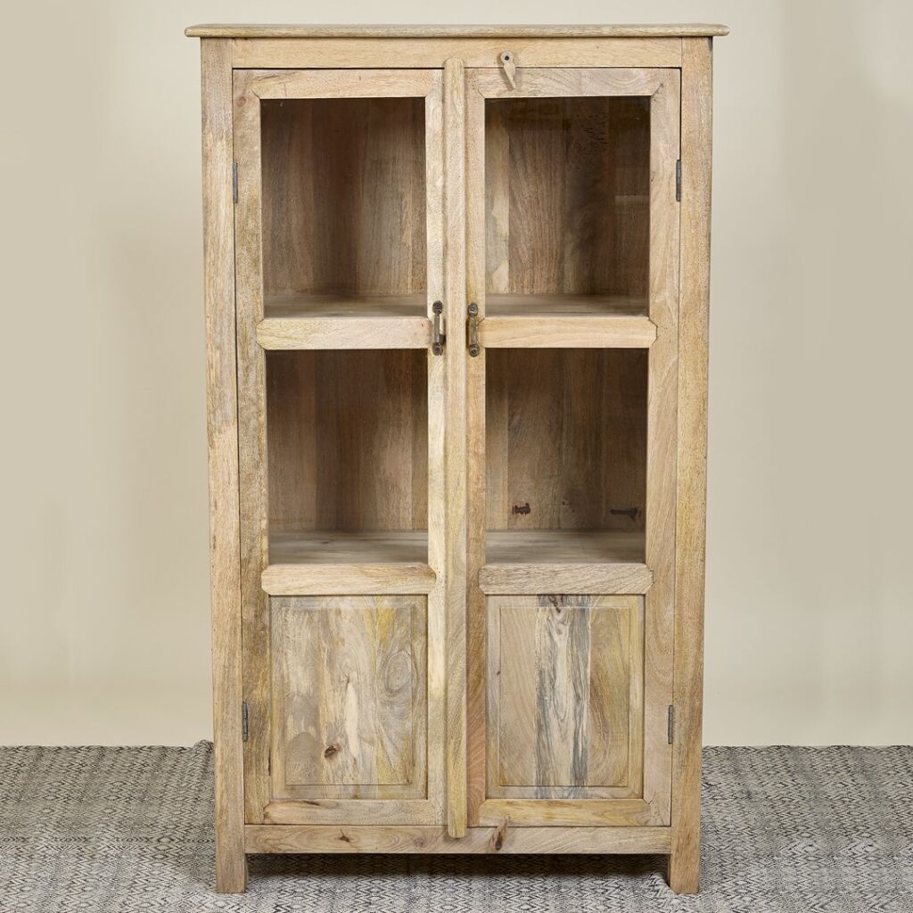 ARMOIRE 2 PORTES VITREES MANGUIER MASSIF FINITION VERNIS  90 X 150.5 X 41 CM - Photo N°4