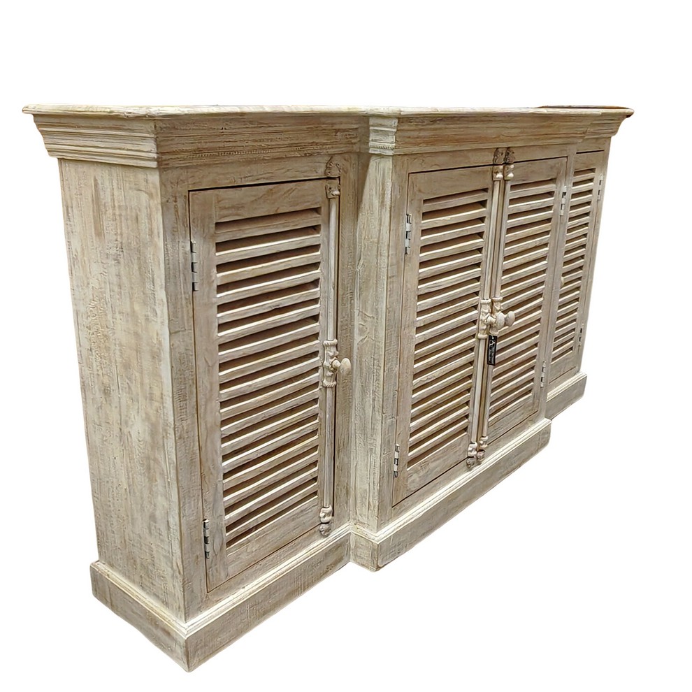 BAHUT 4 PORTES PERSIENNE MANGUIER MASSIF BLANCHI 180 X 95 X 41.5 CM - Photo N°3