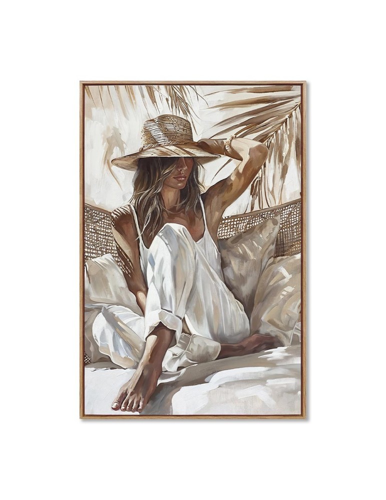 PEINTURE FEMME BOHEME EN BLANC 60 X 90 X 4.5 CM - Photo N°2