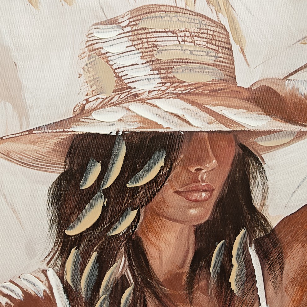 PEINTURE FEMME BOHEME EN BLANC 60 X 90 X 4.5 CM - Photo N°4