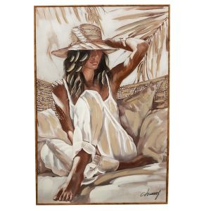 PEINTURE FEMME BOHEME EN BLANC 60 X 90 X 4.5 CM