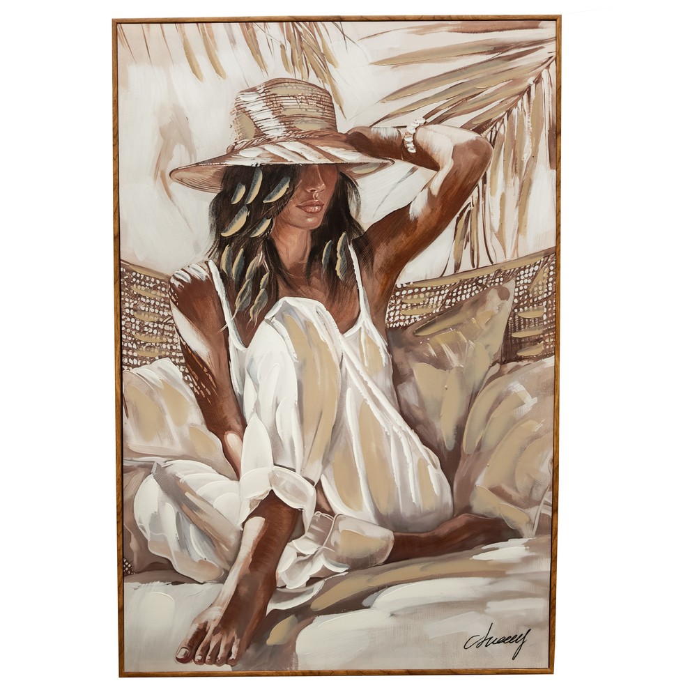PEINTURE FEMME BOHEME EN BLANC 60 X 90 X 4.5 CM - Photo N°1