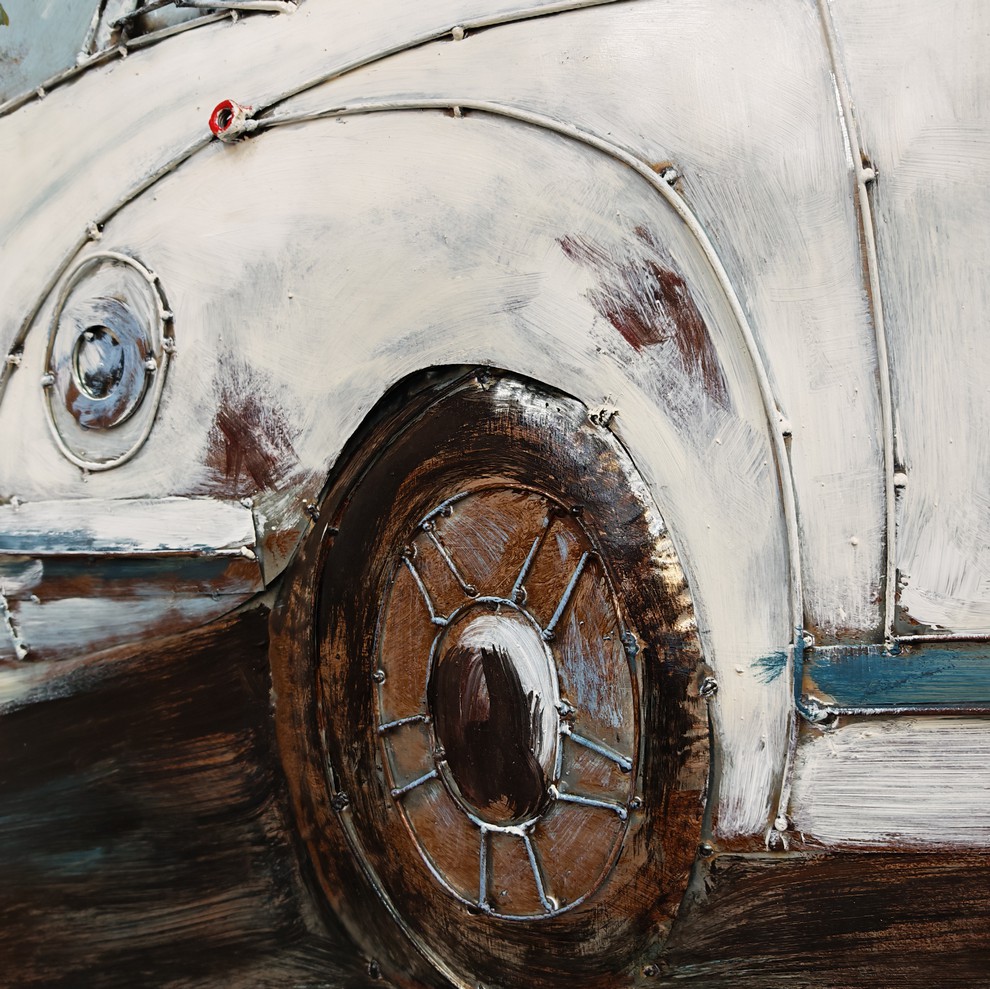 DECO MURALE ART METAL VOITURE COCCINELLE BLANCHE  80 X 120 CM - Photo N°4