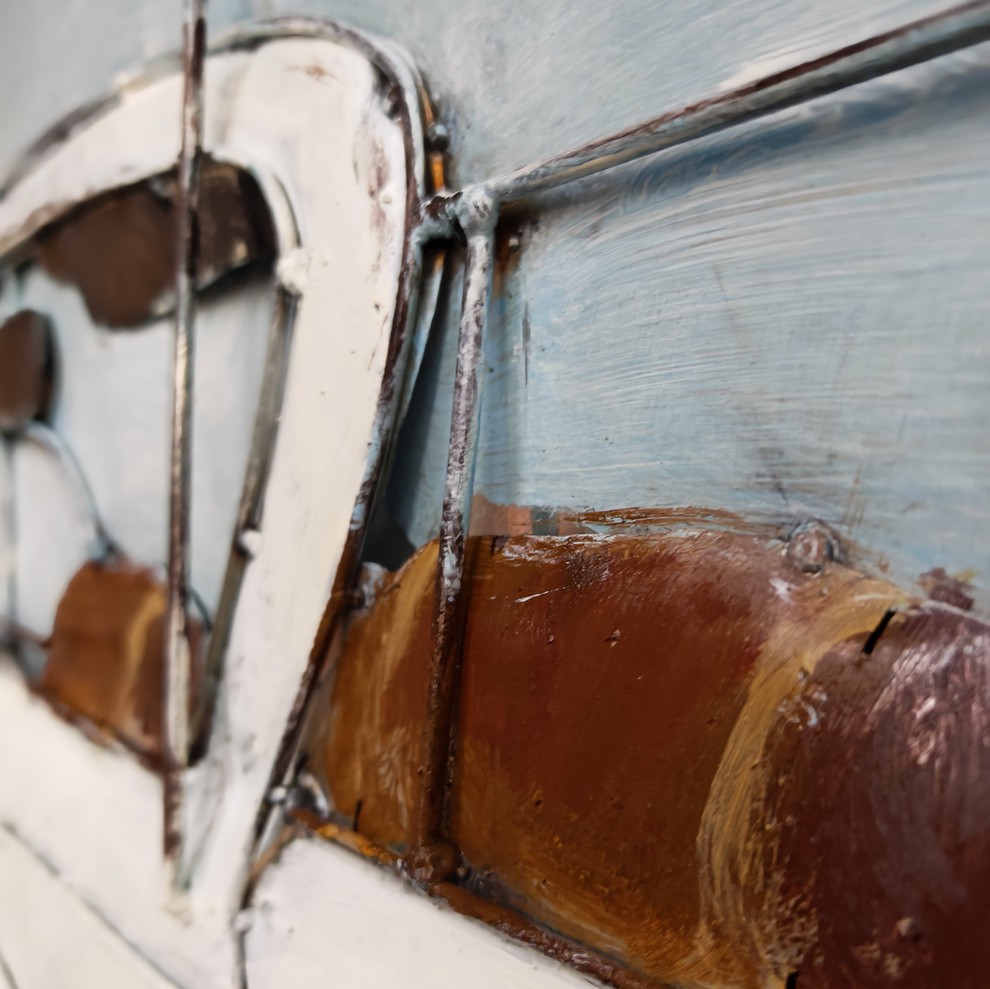 DECO MURALE ART METAL VOITURE COCCINELLE BLANCHE  80 X 120 CM - Photo N°3