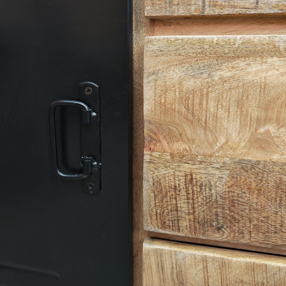 BAHUT BAS 2 PORTES 6 TIROIRS EN MANGUIER MASSIF ET METAL NOIR 200 X 81 X 46 CM - Photo N°8