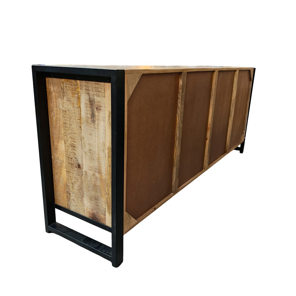 BAHUT BAS 2 PORTES 6 TIROIRS EN MANGUIER MASSIF ET METAL NOIR 200 X 81 X 46 CM - Photo N°5