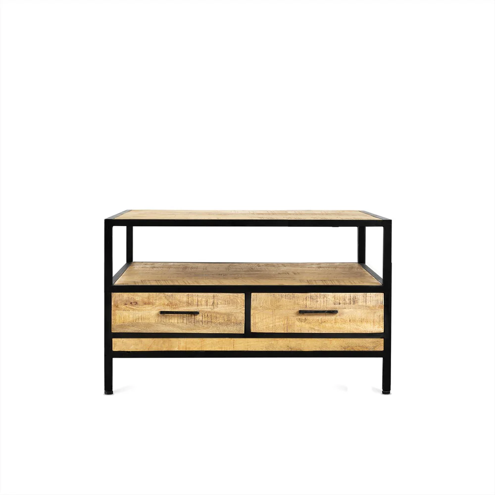 MEUBLE TV MANGUIER ET METAL 2 TIROIRS 1 NICHE 100 X 55 X 45 CM - Photo N°7