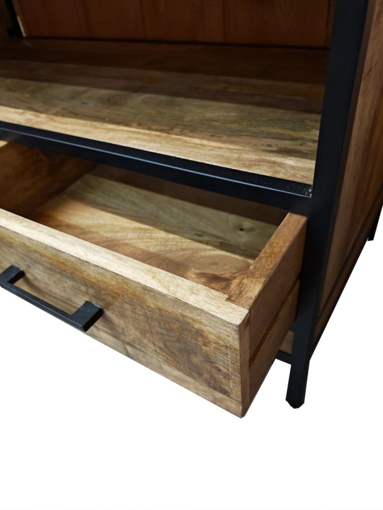 MEUBLE TV MANGUIER ET METAL 2 TIROIRS 1 NICHE 100 X 55 X 45 CM - Photo N°3