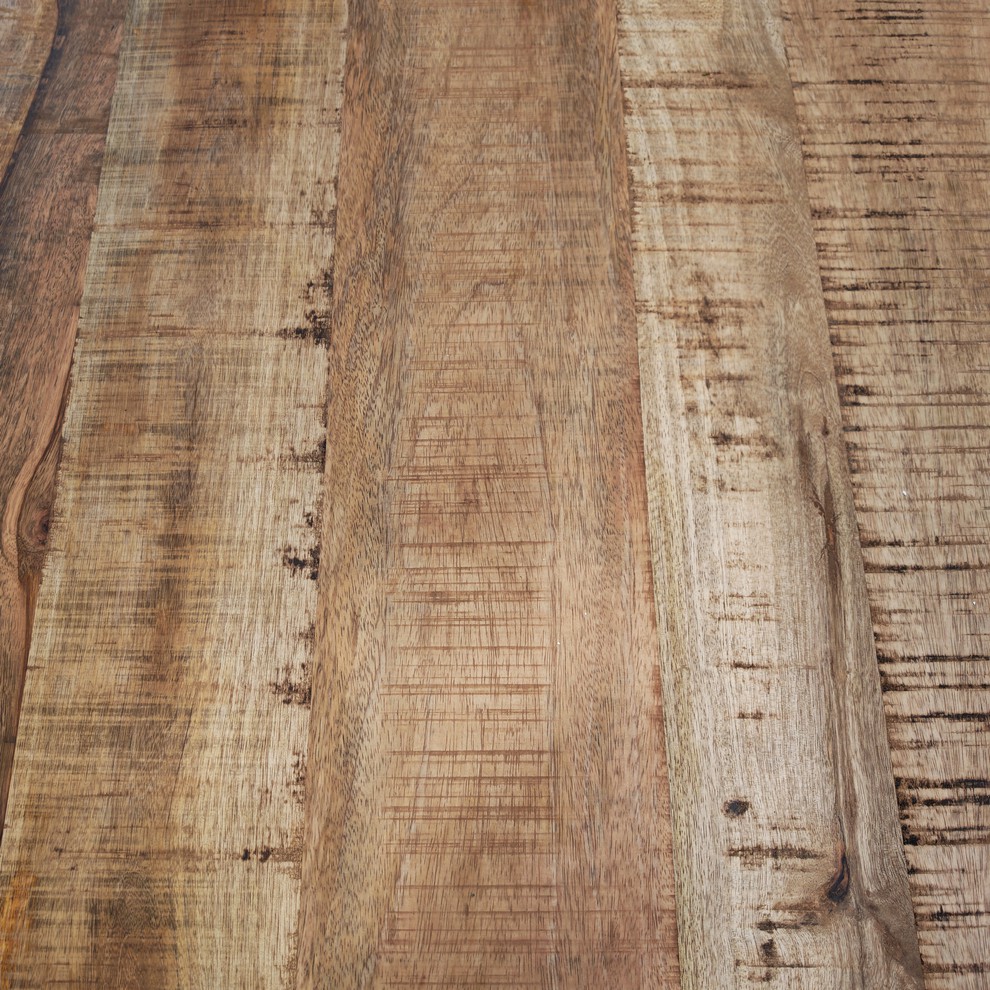 TABLE DE SALON BOIS MANGUIER MASSIF-METAL NOIR 1TIROIR 2 NICHES 135 X 40 X 70 CM - Photo N°8