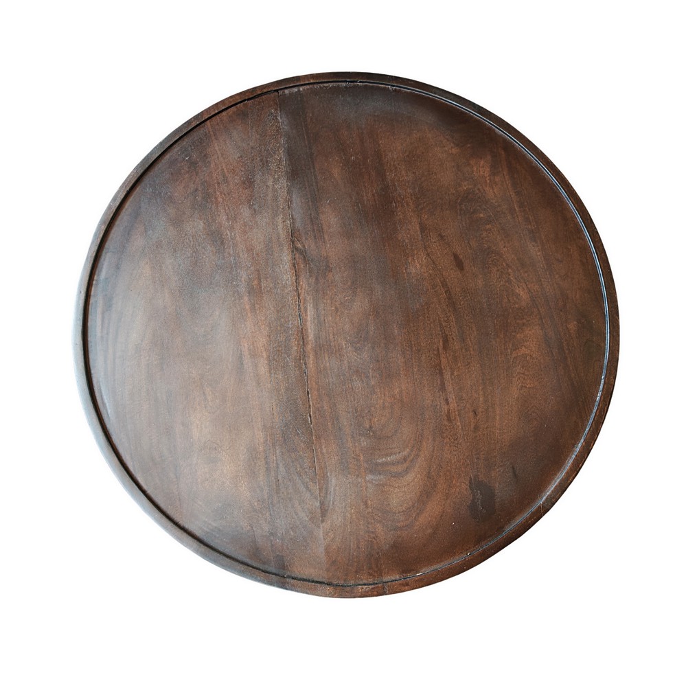 TABLE DE SALON RONDE BOIS MANGUIER MASSIF FINITION WENGUE 75 X 44 CM - Photo N°2