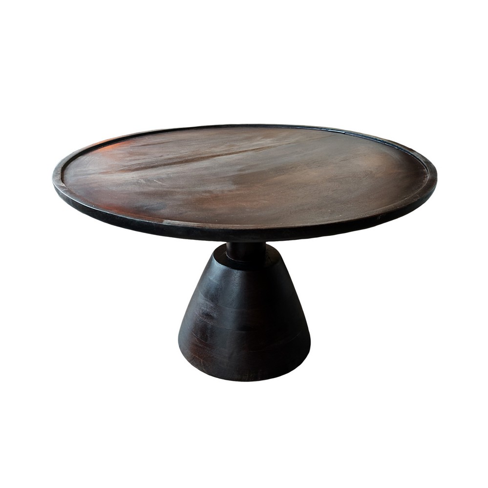 TABLE DE SALON RONDE BOIS MANGUIER MASSIF FINITION WENGUE 75 X 44 CM - Photo N°3