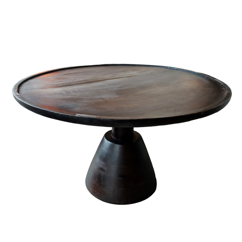 TABLE DE SALON RONDE BOIS MANGUIER MASSIF FINITION WENGUE 75 X 44 CM - Photo N°1