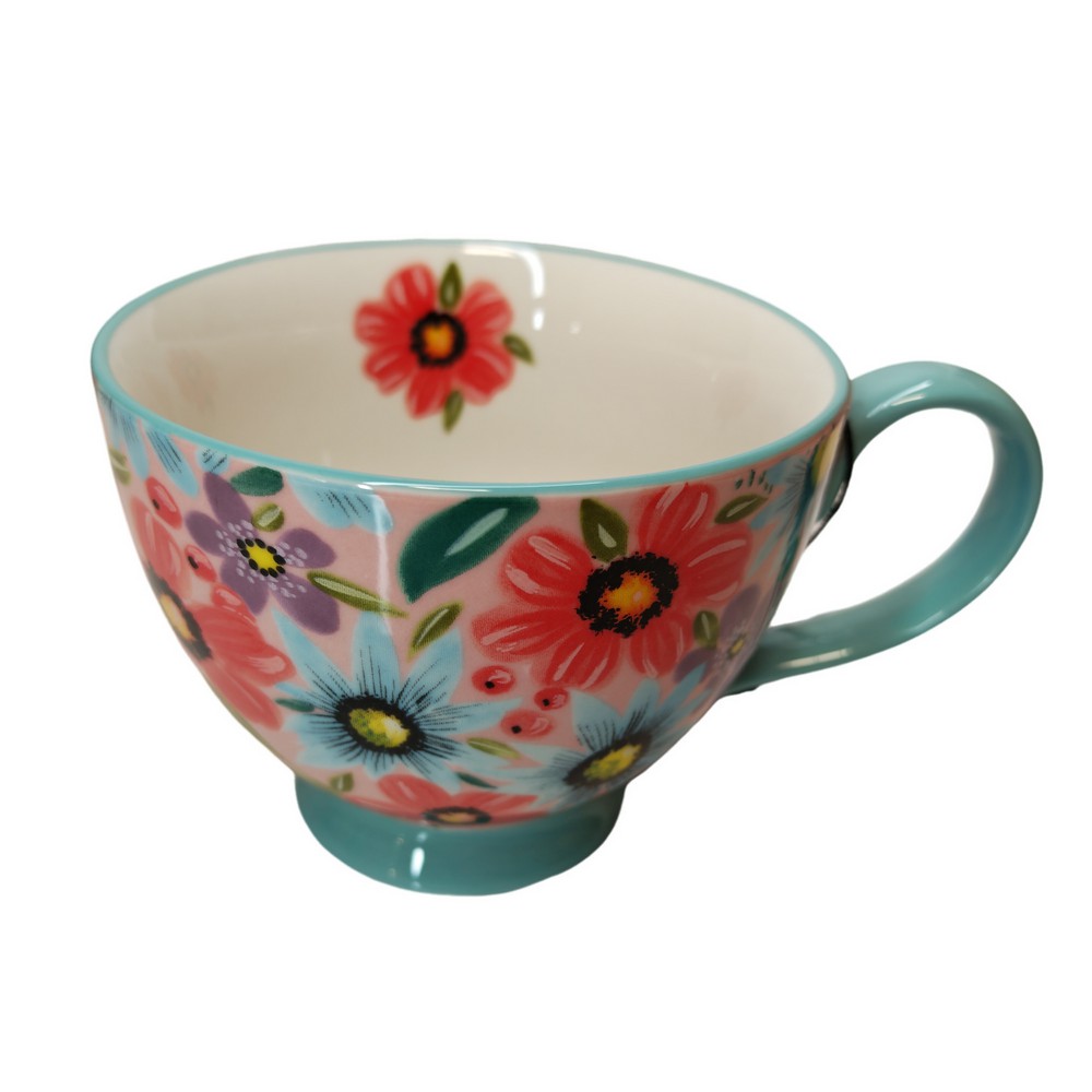 BOL JUMBO VELIA DECOR DE FLEURS ET BLEU 45 CL 11.5 CM - Photo N°1