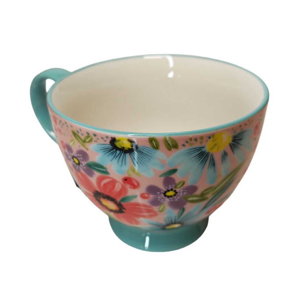 BOL JUMBO VELIA DECOR DE FLEURS ET BLEU 45 CL 11.5 CM - Photo N°3