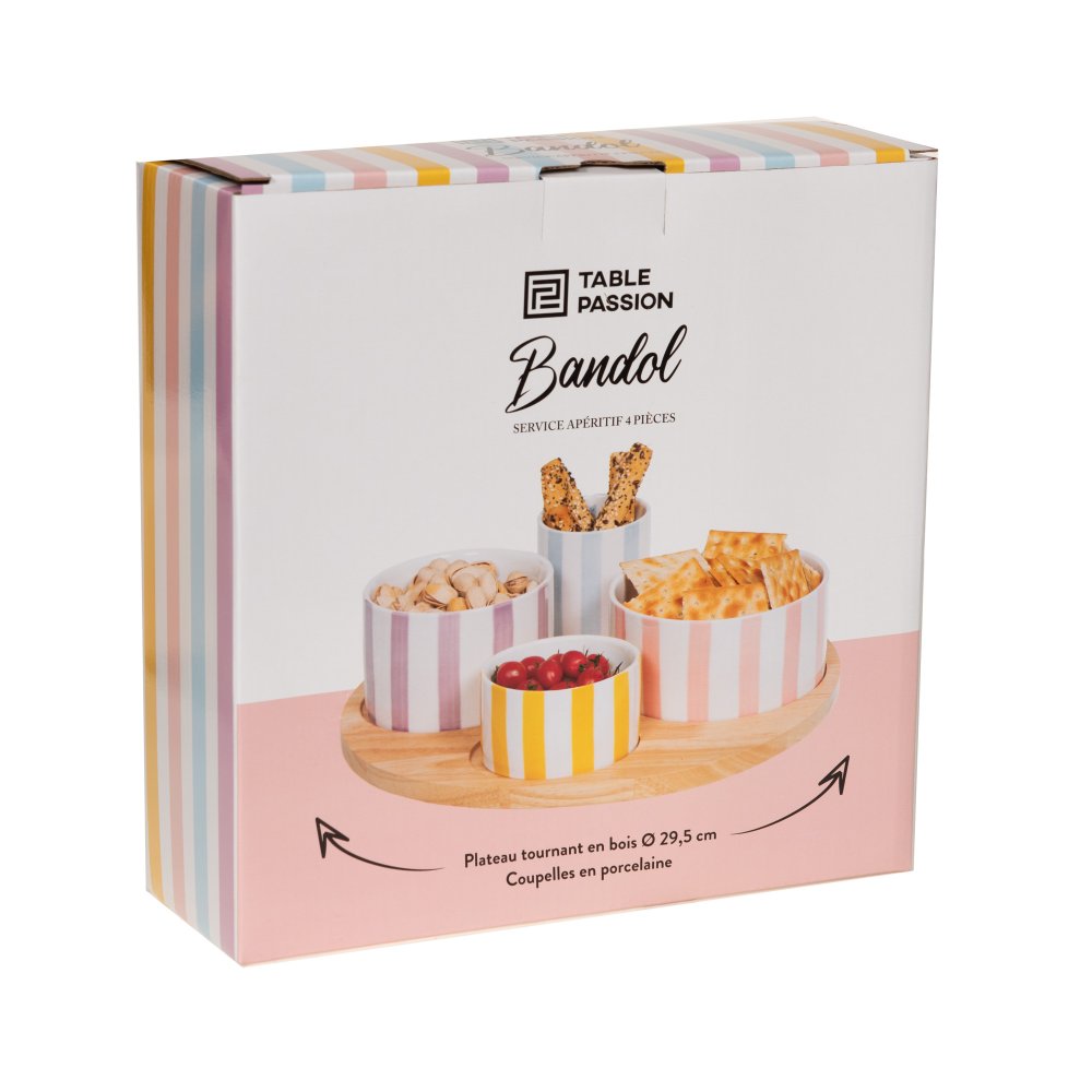 SERVICE APERITIF BANDOL 4 PIECES PLATEAU TOURNANT BOIS - Photo N°2