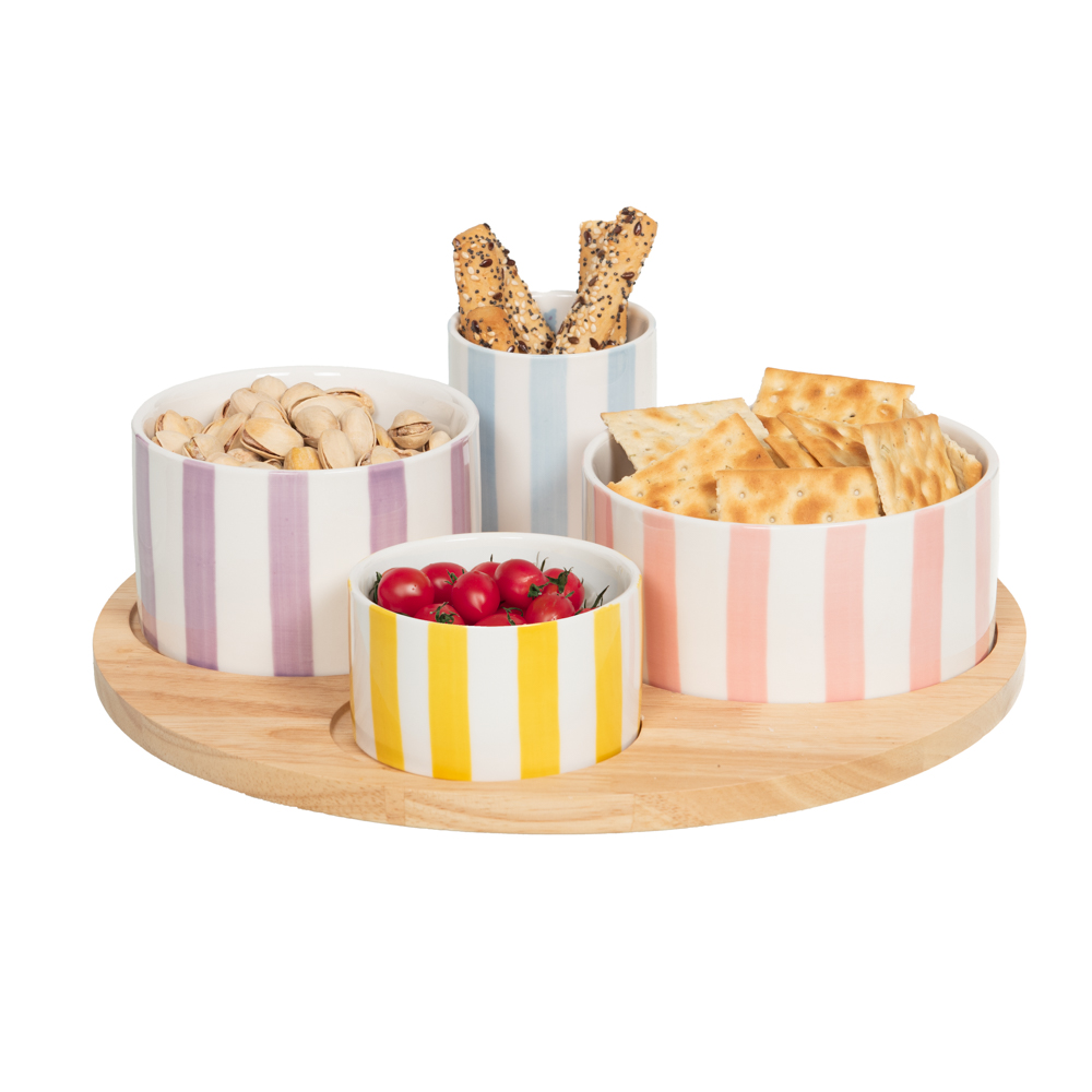 SERVICE APERITIF BANDOL 4 PIECES PLATEAU TOURNANT BOIS - Photo N°1