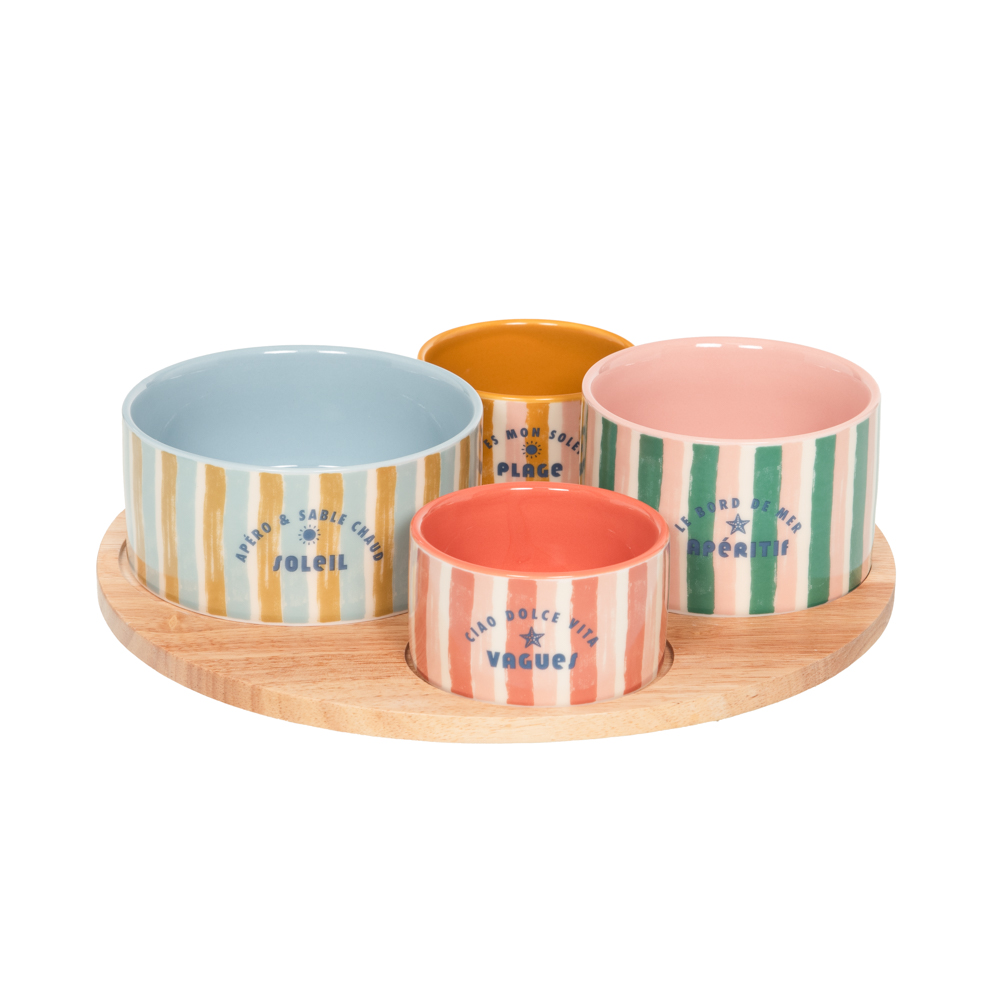 SERVICE APERITIF BEACH CLUB 4 PIECES PLATEAU TOURNANT BOIS - Photo N°2