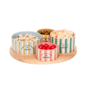 SERVICE APERITIF BEACH CLUB 4 PIECES PLATEAU TOURNANT BOIS