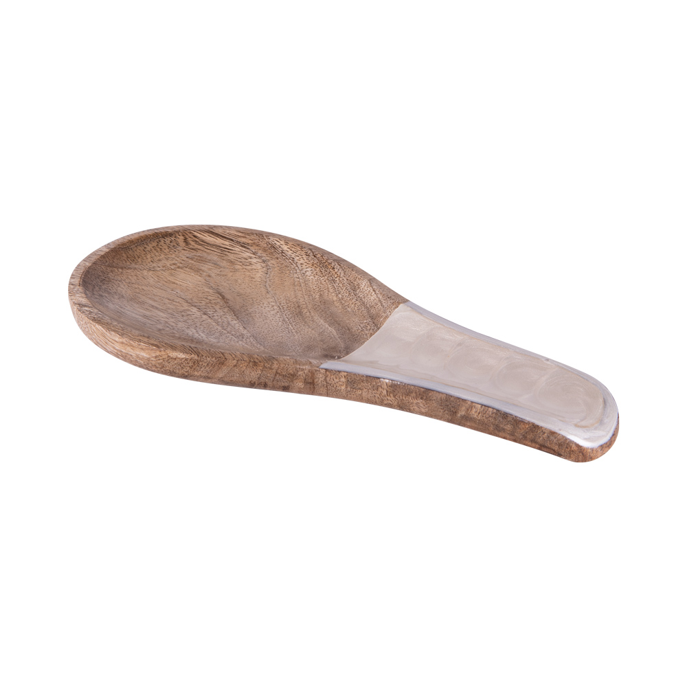 REPOSE CUILLERE VENUS BOIS DE MANGUIER ET DECOR BLANC NACRE 24 X 10 CM - Photo N°1