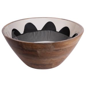 SALADIER ZANZIBAR BOIS DE MANGUIER ET DECOR BLANC ET NOIR 35 X 15 CM