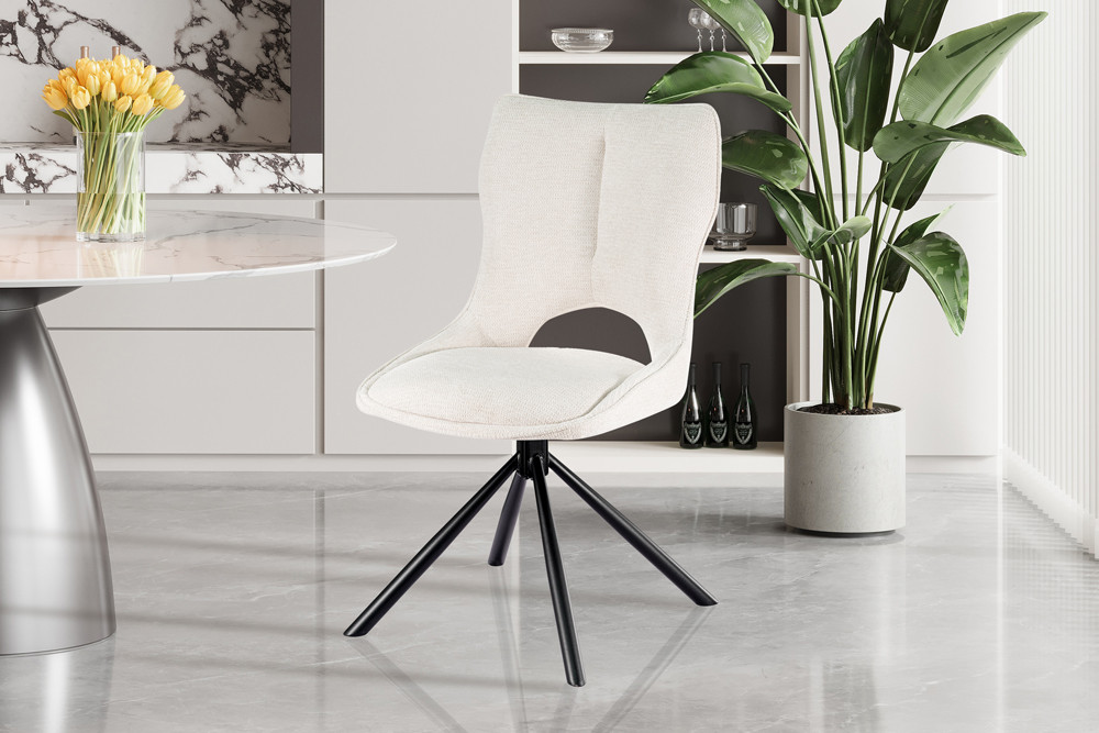 CHAISE MORI PIVOTANTE 180° PIED NOIR TISSU BLANC BEIGE 48 X 90 X 59.5 CM - Photo N°1