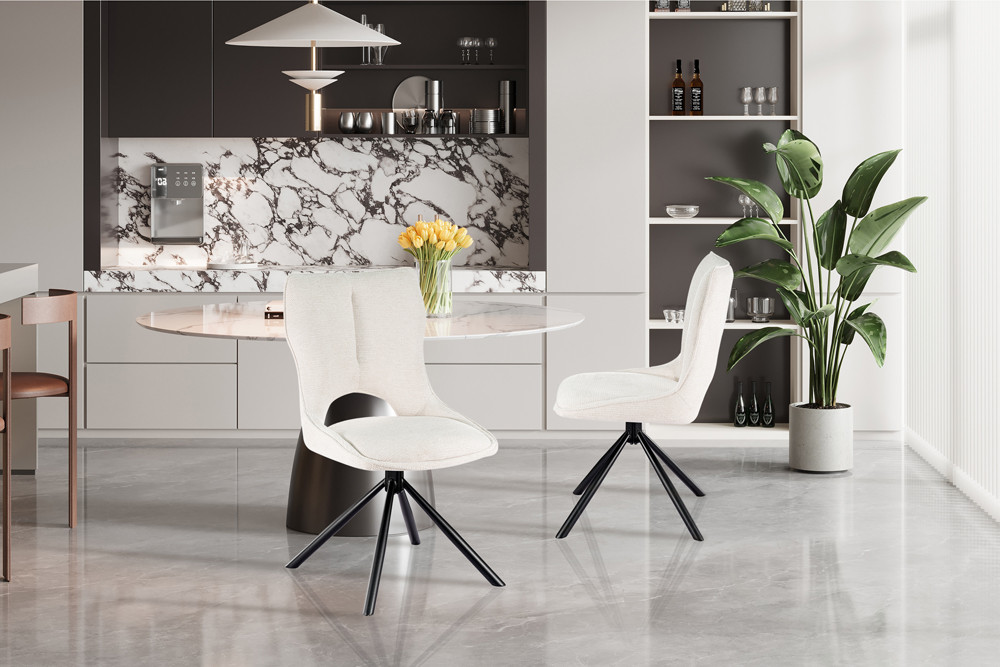 CHAISE MORI PIVOTANTE 180° PIED NOIR TISSU BLANC BEIGE 48 X 90 X 59.5 CM - Photo N°10